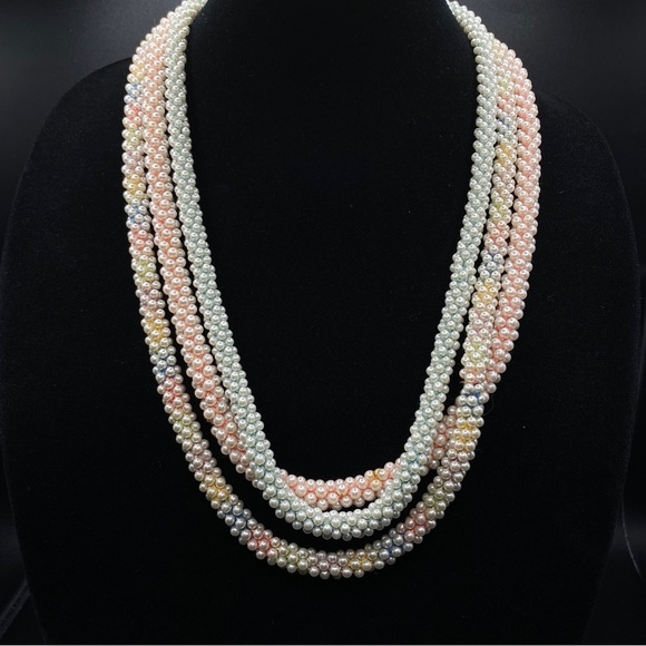 Vintage Crochet Beaded Necklace Set of 3 Kitchy Artisan Made - Picture 3 of 9